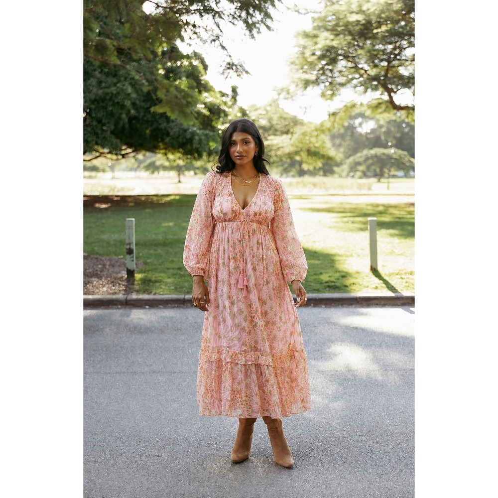 Ciebon Chiffon Peasant Maxi Dress NWT S Empire Waist Boho Tropical Animal Print